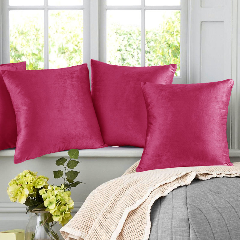 Housse de coussin en velours , H 16 po x l 16 po, Rose vif