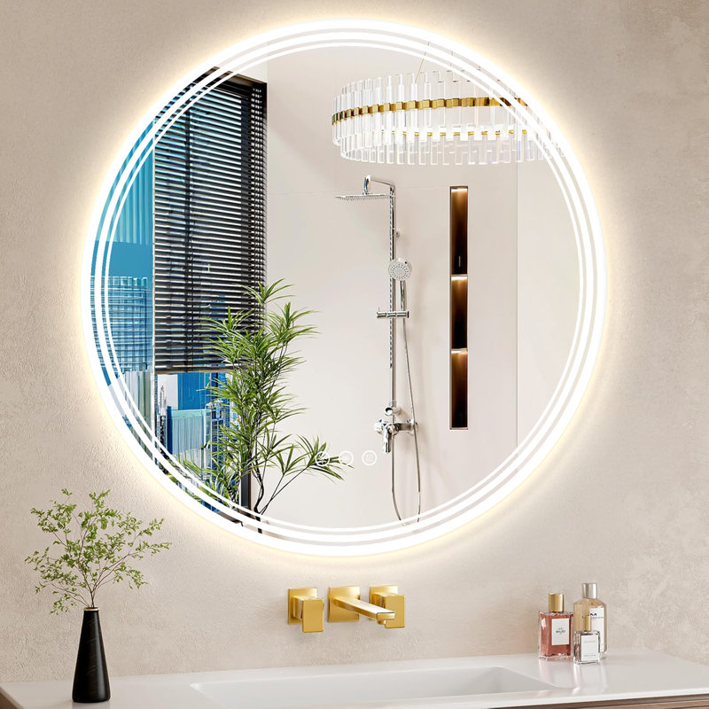 Round LED Bathroom Mirror/Vanity Mirror With Front And Back Lighting, Three Color Temperatures, Stepless Dimming, And  Anti Fog Function