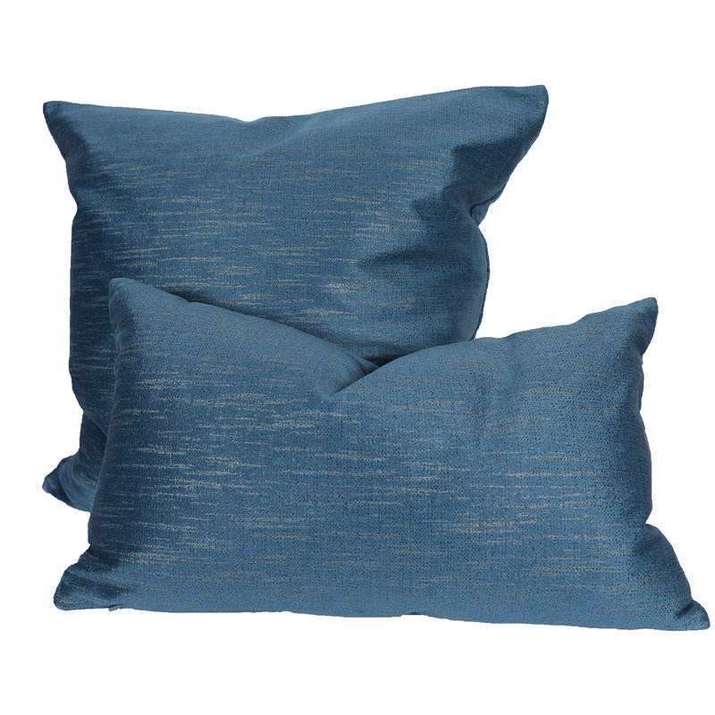 Monon Feathers Gingham Lumbar Pillow, French Blue