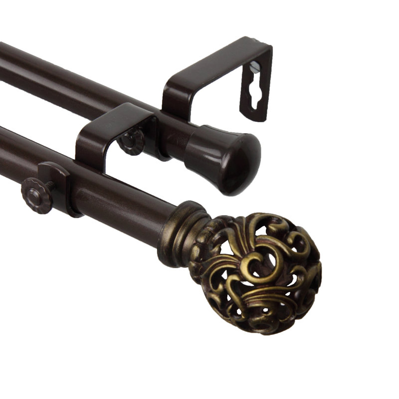 Adora Steel Adjustable Double Curtain Rod, Cocoa, 0.81" H x 48" W x 6.38" D