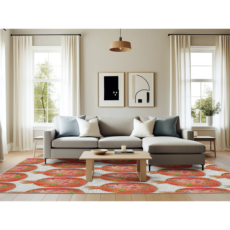 Tapis brun/crème à motifs, Rectangle 6 pi x 9 pi