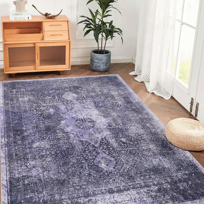 Tapis lavable 8 x 10, sans perte de poils, antidérapant, machine pour le salon, chambre à coucher - zone à poils courts anthracite, bureau sans perte de poils,