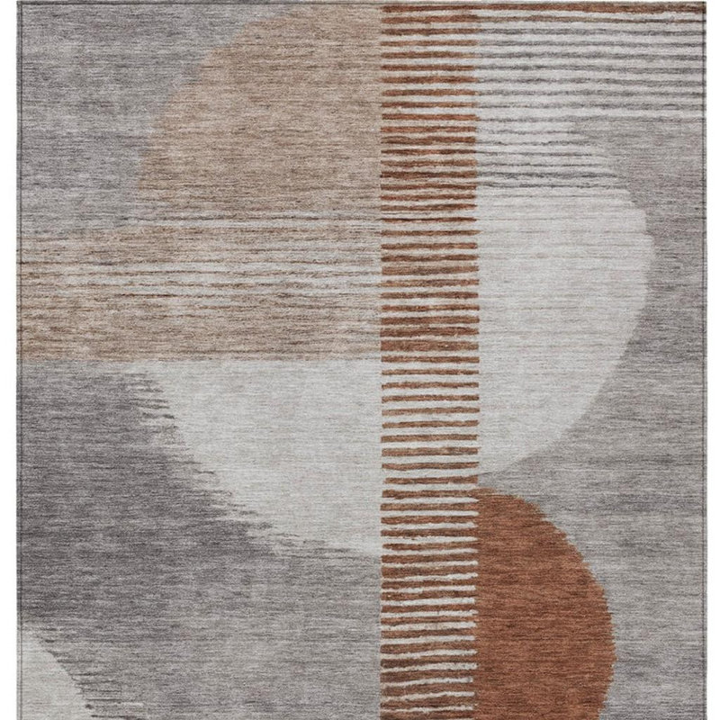 Tapis extérieur lavable à motif géométrique taupe et rouille 9 pi x 12 pi