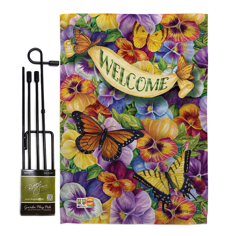 Ensemble de drapeaux en polyester 18,5 po x 13 po Falom Pansies with Butterflies Garden Friends