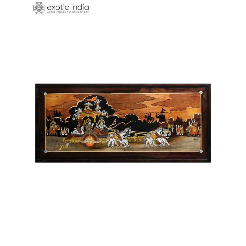 31 "Mahabharata View Krishna Gyan, couleur naturelle sur panneau de bois avec incrustation