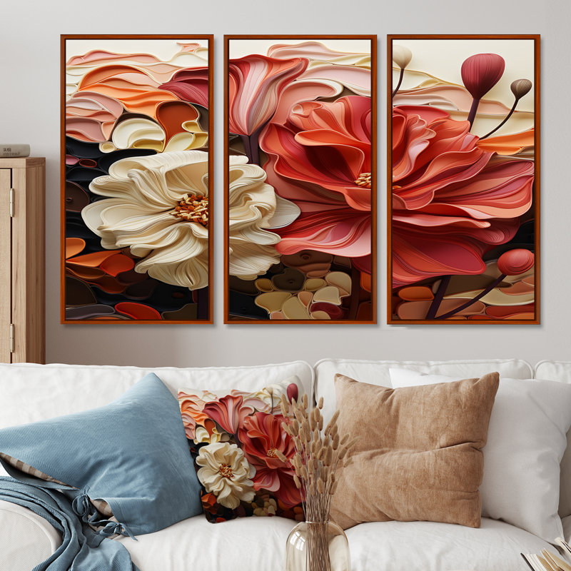 Ensemble de salon Lisette - Magnolias Wall Art, Cadre flottant brun, H 28 po x l 36 po x P 1 po