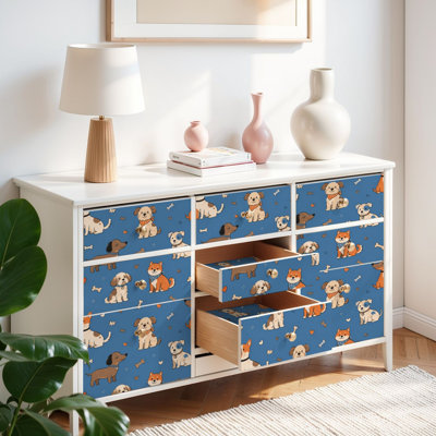 Papier peint auto-adhésif à peler et à coller sans soudure Chiens mignons animaux naïfs dessinés à la main à la main de style scandinave auto-adhésif et amovible 17,7 po x 118 po (45 x 300 cm)