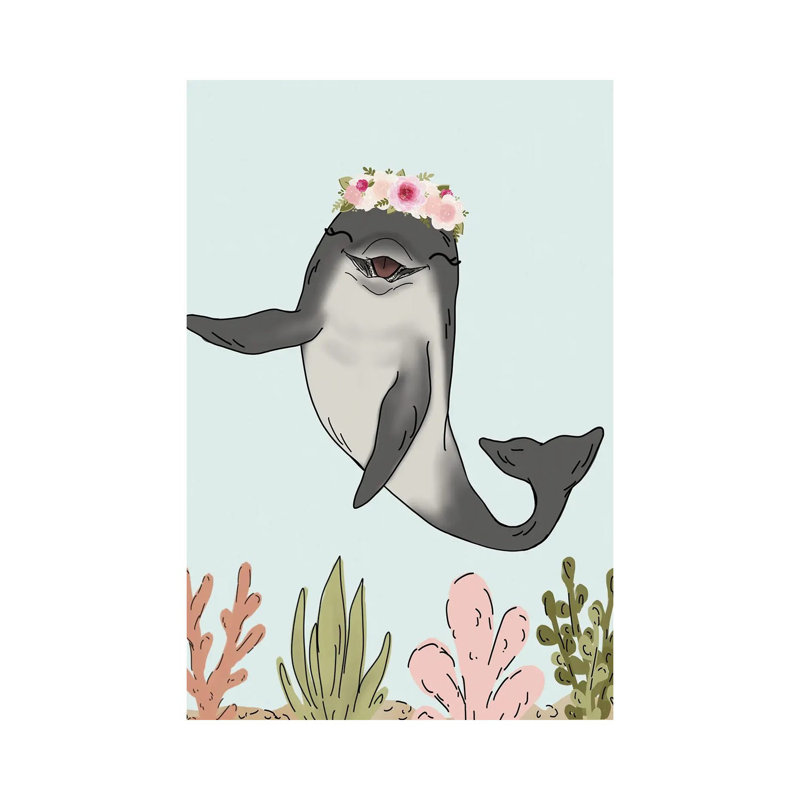 Floral Crown Dolphin by Katie Bryant - Wrapped Canvas Gallery-Wrapped Canvas Giclée, 20.32 cm H x 30.48 cm W