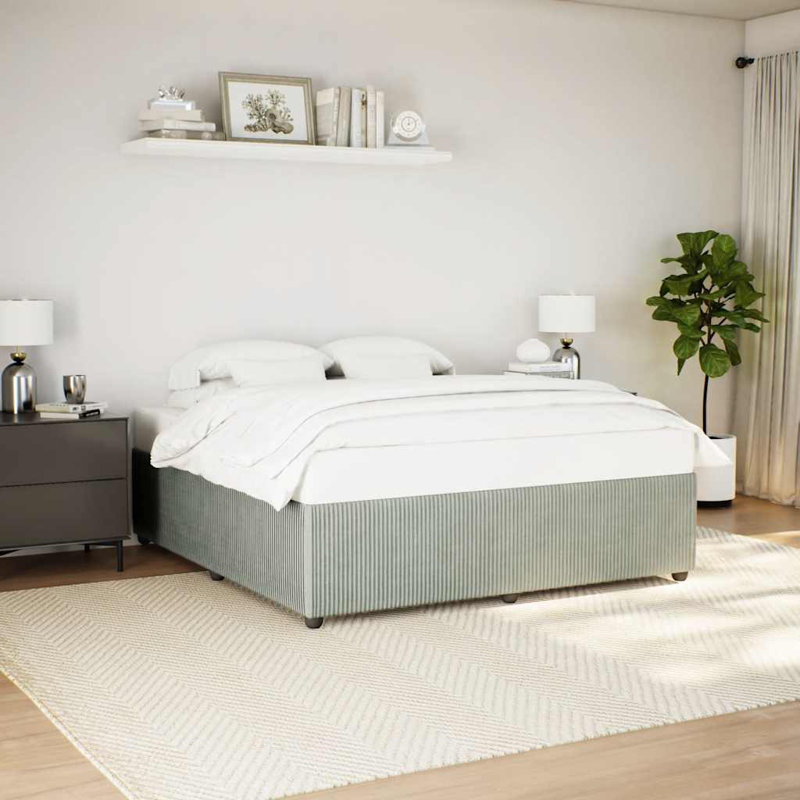 Latitude Run® Bed Frame Without Mattress  Velvet, Light Gray, Queen