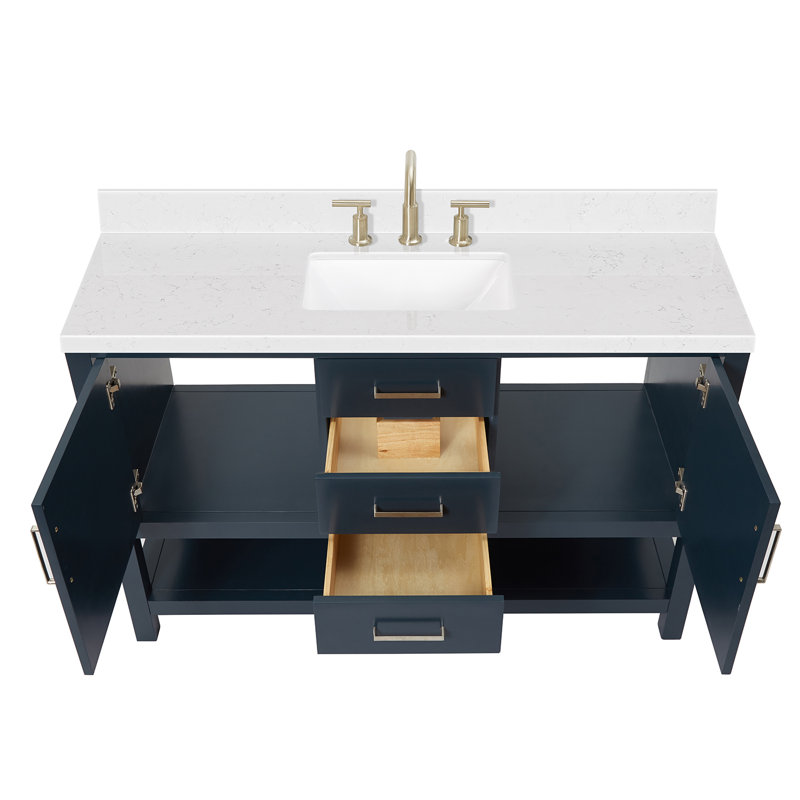 Bayhill 42'' Free Standing Single Bathroom Vanity with Quartz Top, White, 54" W, Carrara White Quartz