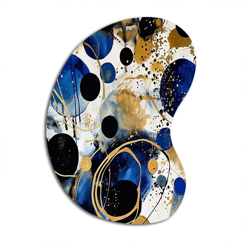 Motif abstrait avec textures bleues et dorées XVIII - décoration murale asymétrique abstraite en minimalisme, sculpture murale en métal de forme irrégulière