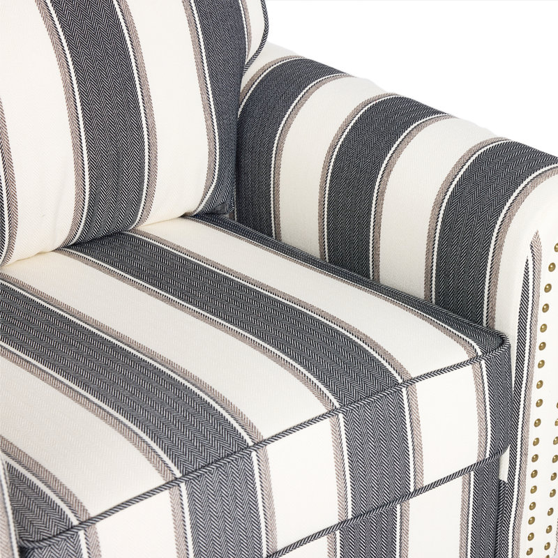 Fauteuil pivotant rembourré avec accoudoirs roulés et garniture cloutée, Rayures noires