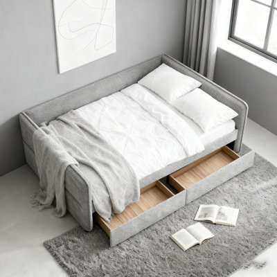 Daybed with Two Drawers, Queen Size, Boucle Fabric by Latitude Run