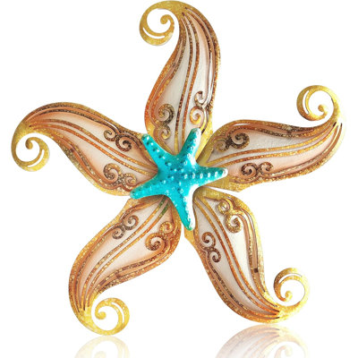 Décoration murale 12 "étoile de mer en verre abricot en métal