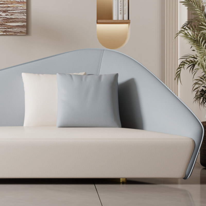 Méridienne moderne en cuir synthétique, Beige / bleu clair, Accoudoir à droite (vu de face)
