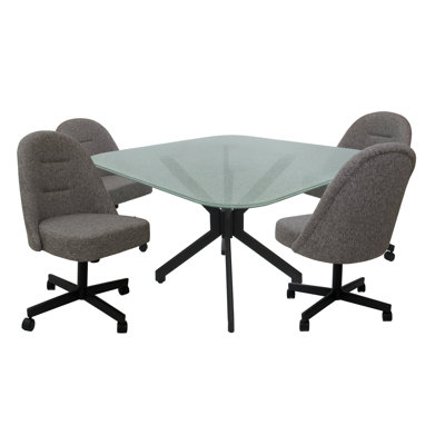 M235 Dinette Swivel Metal Caster Chairs  Crackle Glass