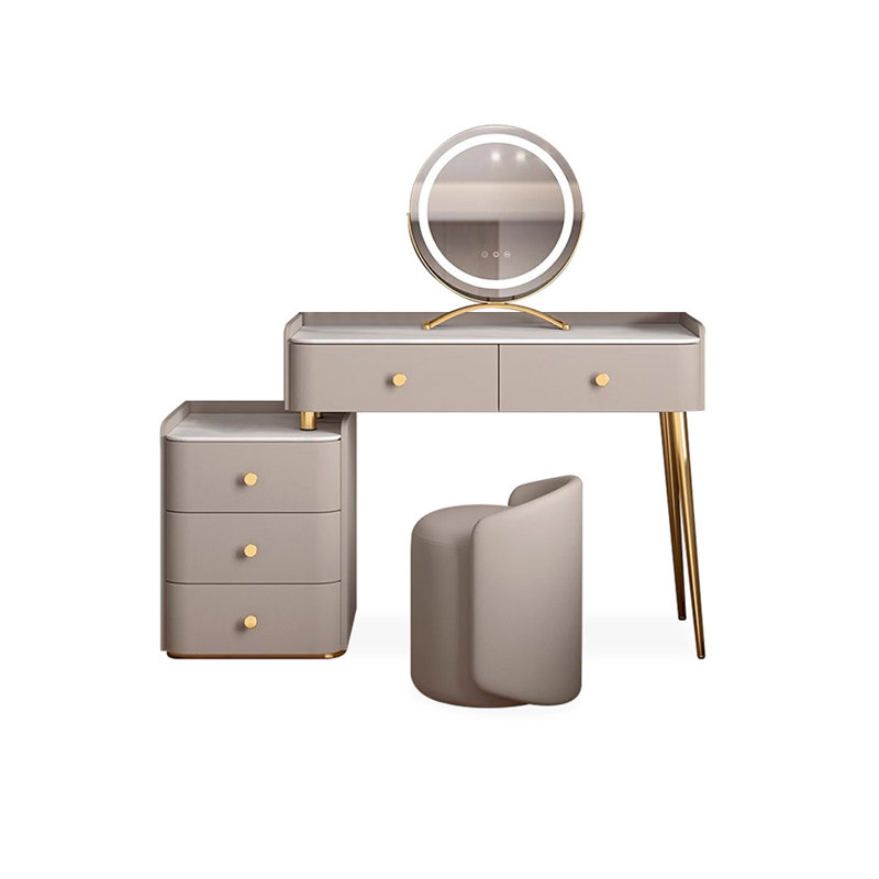 Coiffeuse avec miroir lumineux, 5 tiroirs, 1 chaise, L 51,18 po x P 15,75 po x H 31,5 po