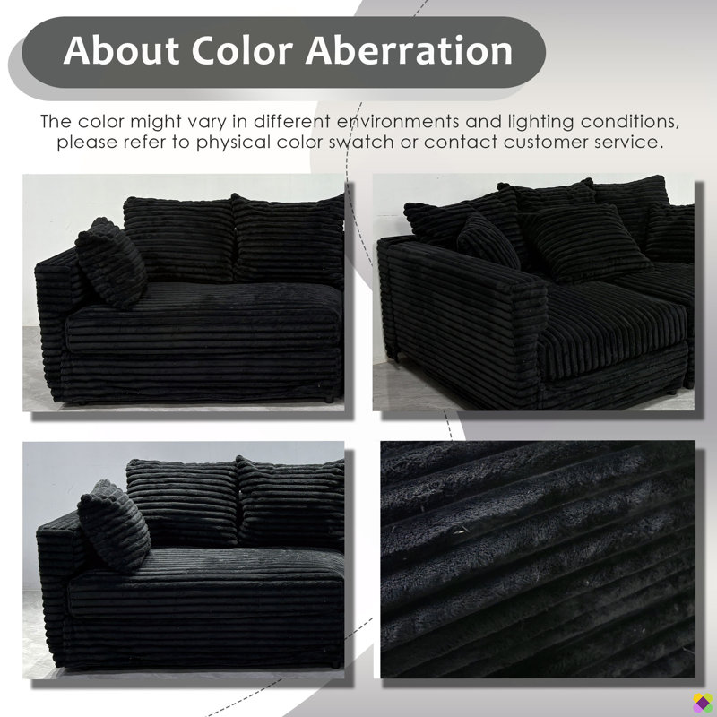 Gus 31.5"W Corduroy Ottoman, Black