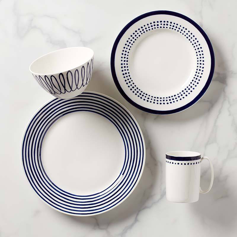 Charlotte Street Porcelain Dinner Plate, White/Blue