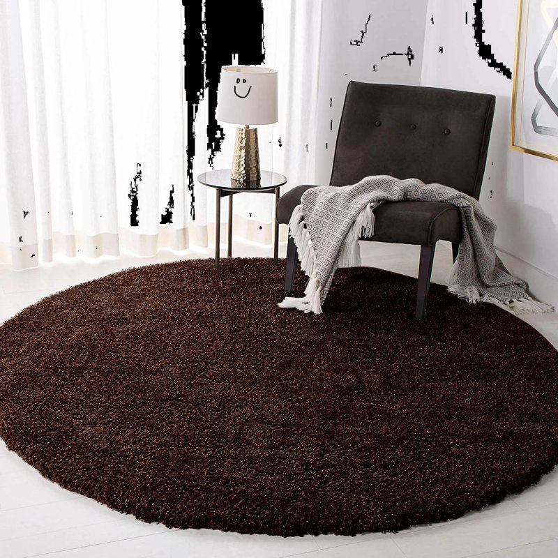 Round Sakineh Solid Colour Shag 120cm X 120cm Area Rug, Brown