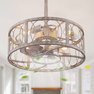 Ventilateur de plafond de style ferme de 20 pouces avec cage, éclairage et télécommande, ventilateur de plafond industriel blanc sans pales Fandelier à 6 vitesses