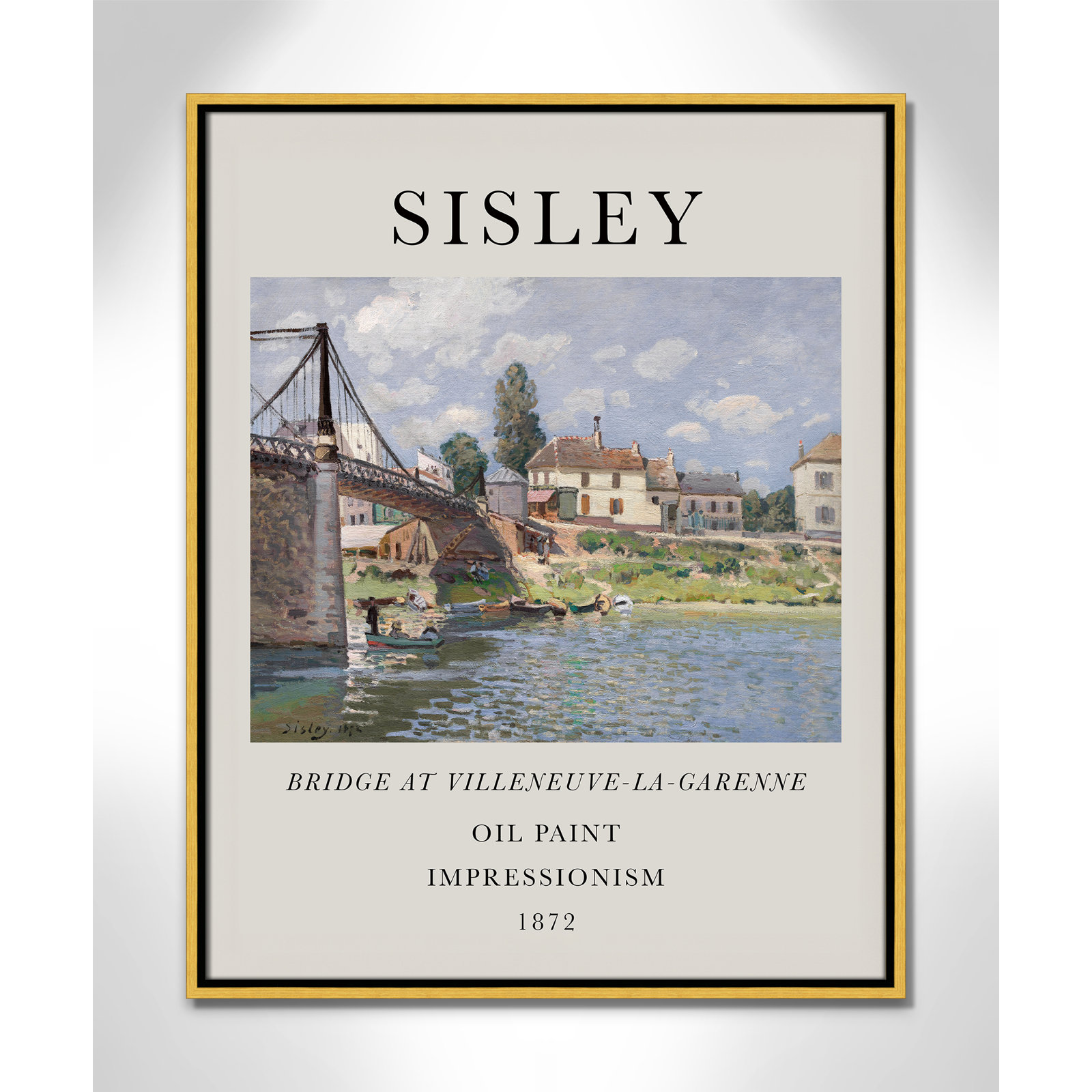 Old Masters Collection " The Bridge At Villeneuve " by Alfred Sisley, No, 29.5" H x 23.5" W x 2" D, Gold Floater Frame