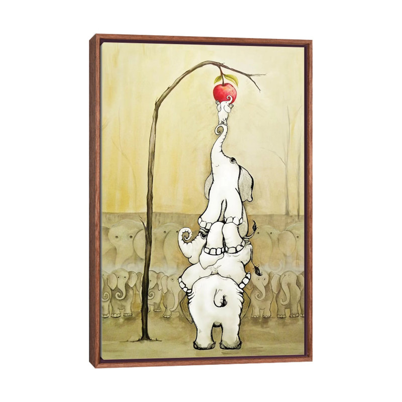 «Whimsical Elephants with Red Apple» par Diannart - impression d'art graphique, H 26 po x l 18 po x 1,5 po, Pas de tapis