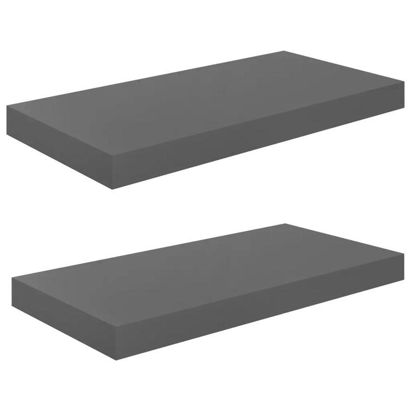 Arson 2 Piece Floating Shelf, 3.8cm H x 23cm W x 50cm D, High Gloss Grey