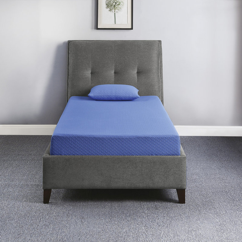 Ensemble de matelas et oreiller de 7 pouces avec matelas en mousse viscoélastique imprégnée de gel et respirant, bleu, matelas dans une boîte