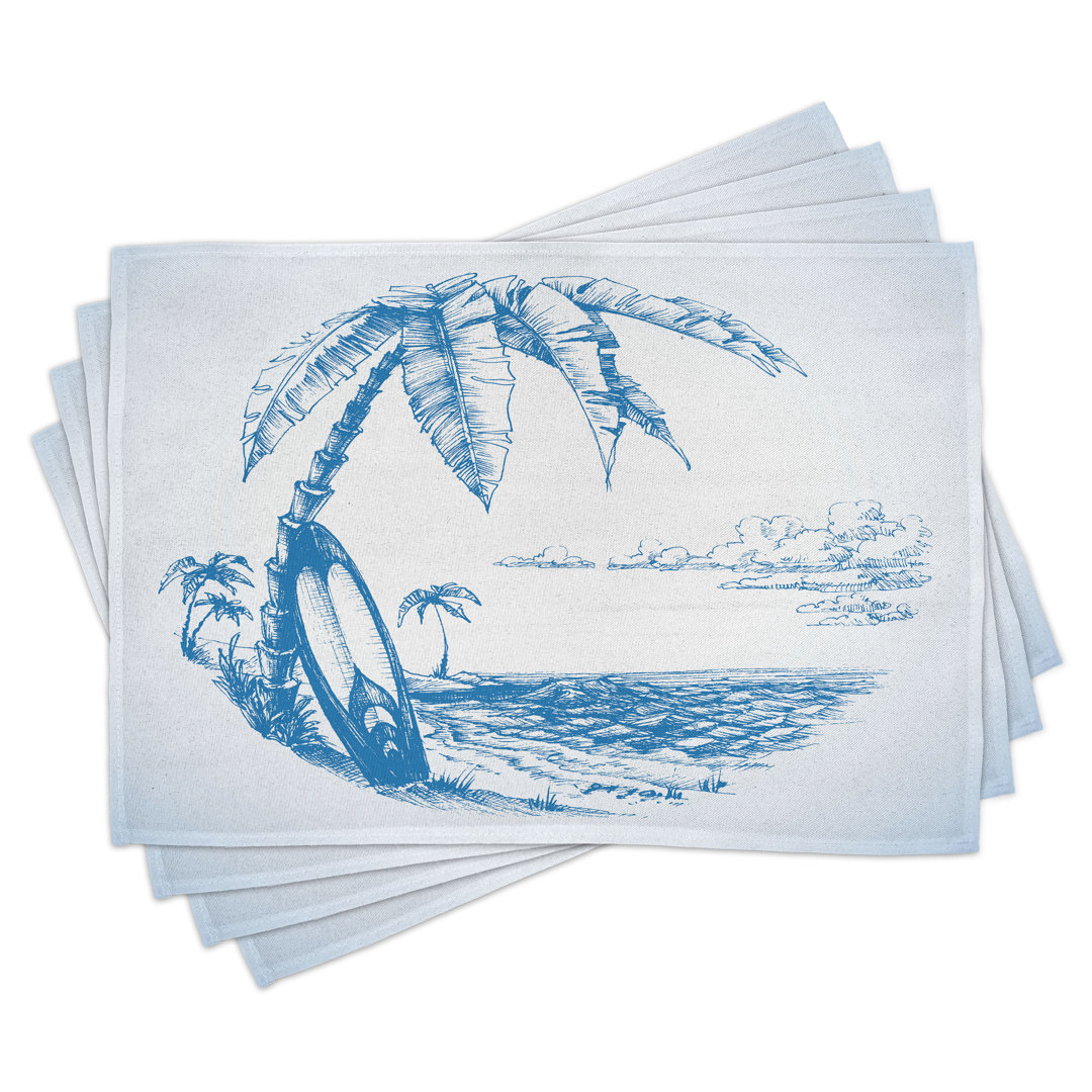 Platzdeckchen 4er Set, Surf Hawaiian Beach, Blau Weiß