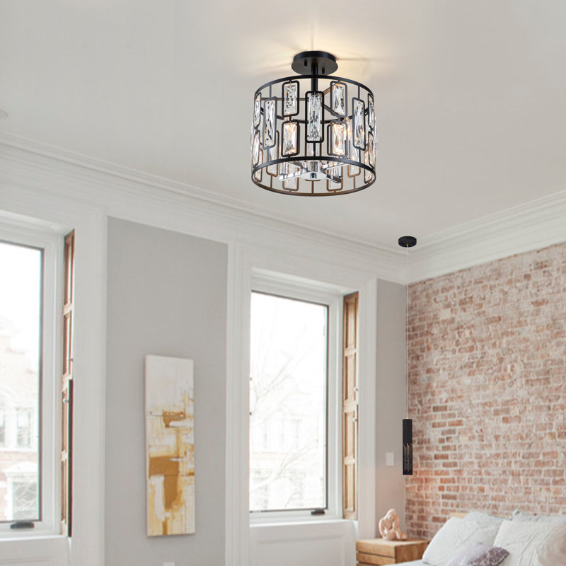 Tyler 4-Light Modern Crystal 13"W in Black Dimmable Semi Flush Mount
