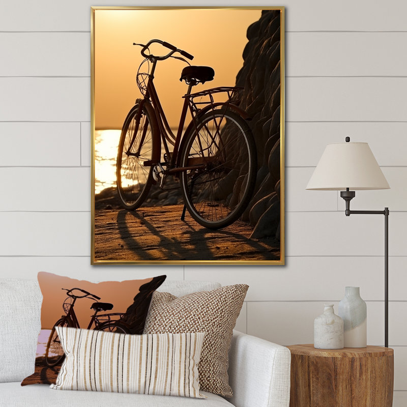 Coucher de soleil, impression d'art mural vélo, H 44 po x l 34 po x P 1,5 po, Cadre flottant doré