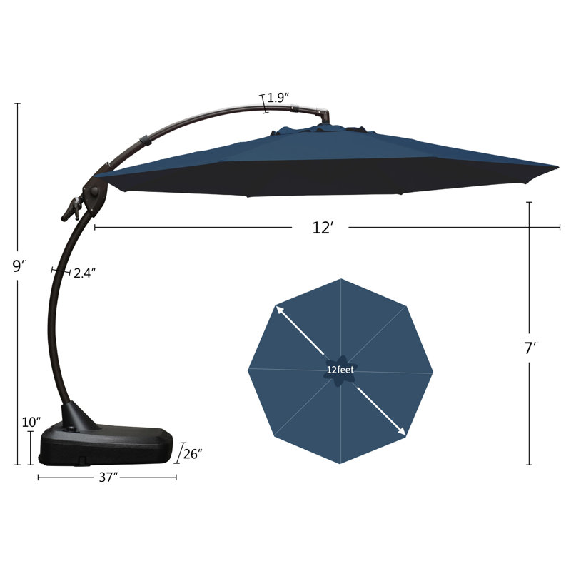 Parasol en porte-à-faux 12 pi avec base Harry-Charles, Blue