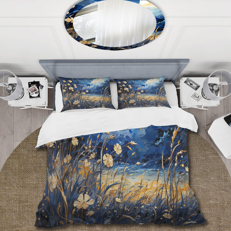Ensemble de housse de couette bleu marine Poppies Field - Meadow, Housse de couette pour grand lit et 2 taies décor