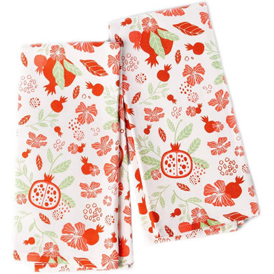 100% Cotton Summer Kitchen Towels, 18 x 28 inches, Pomegranate Printed Dish Towels, Hand Towel