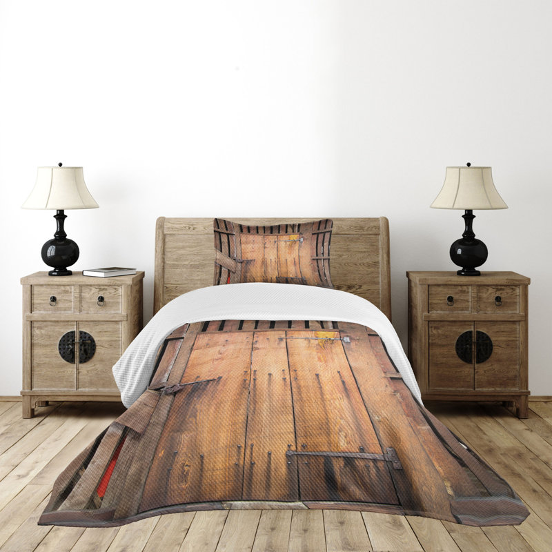 Ambesonne Rustic Bedspread Dated Door, Twin Bedspread + 1 Standard Sham