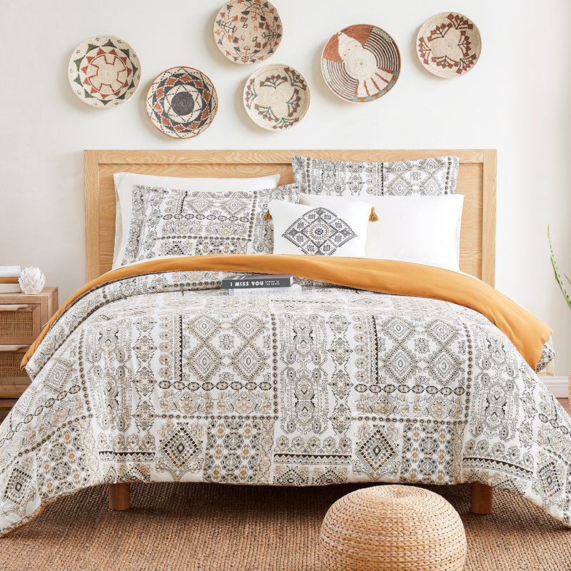 Gray Twin Reversible Microfiber Comforter Set with Printed Design