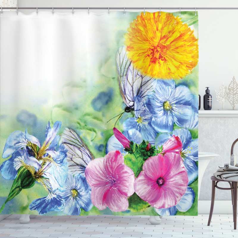 Rideau de douche simple à décorations pivoines pour pétales, H 69 po x l 70 po