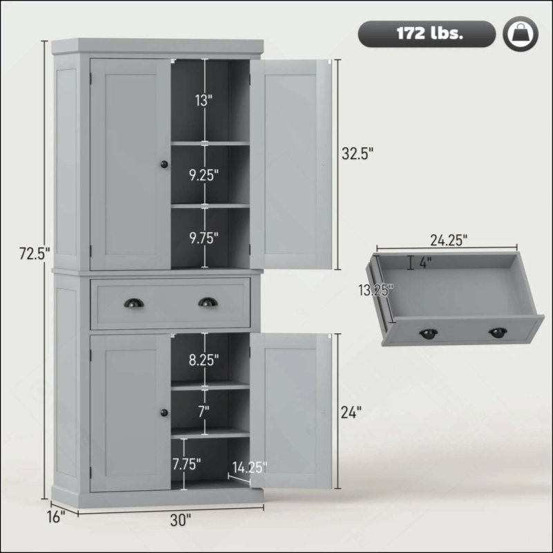 Armoire de cuisine 72,5 po, Gris