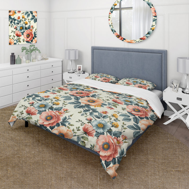 Ensemble de housse de couette traditionnelle beige à motif floral Meadows VII