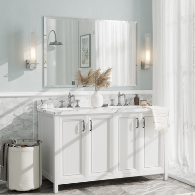 Aevar Tempered Glass and Beveled French Cleat Mounted Wall Mirror