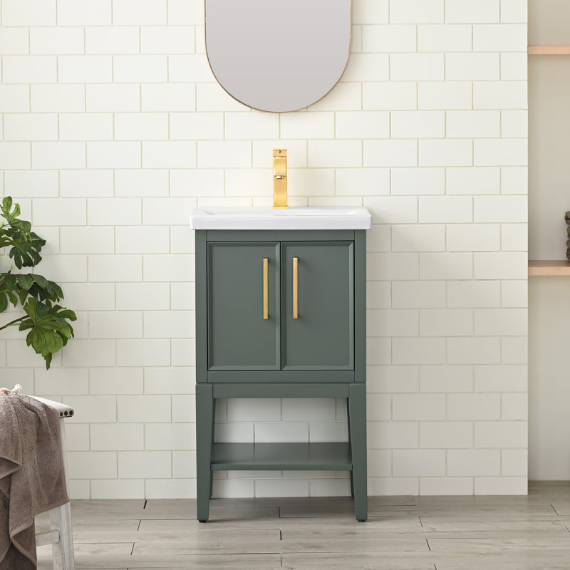 Meuble-lavabo simple 20 po avec plateau en céramique Cheriton, Vert rétro