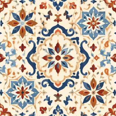 Papier peint adhésif à carreaux marocains riches motifs terreux P 17,5 po x H 118 po auto-adhésif