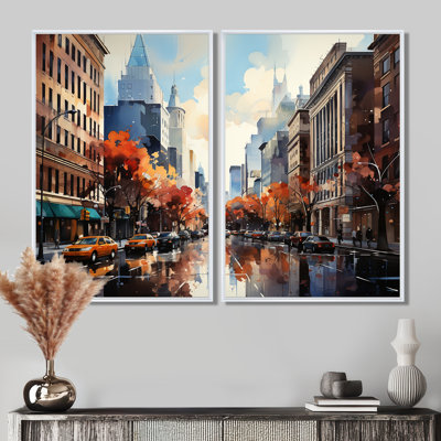 Autumn New York City Breeze - Orange Art Prints On Canvas