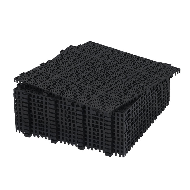 Carreaux de terrasse emboîtables en plastique imperméables pour l'extérieur, Noir, noir, noir, noir