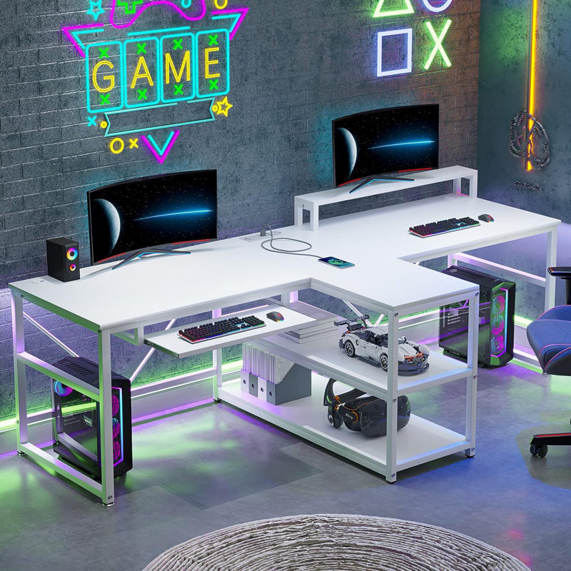 Bureau d'ordinateur double, Blanc
