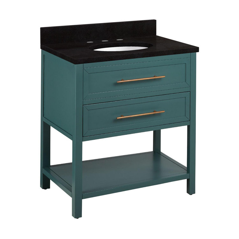 30" Robertson Single Bathroom Vanity Set with Oval Undermount Sink, 8" Widespread, Feathered White Quartz, Black