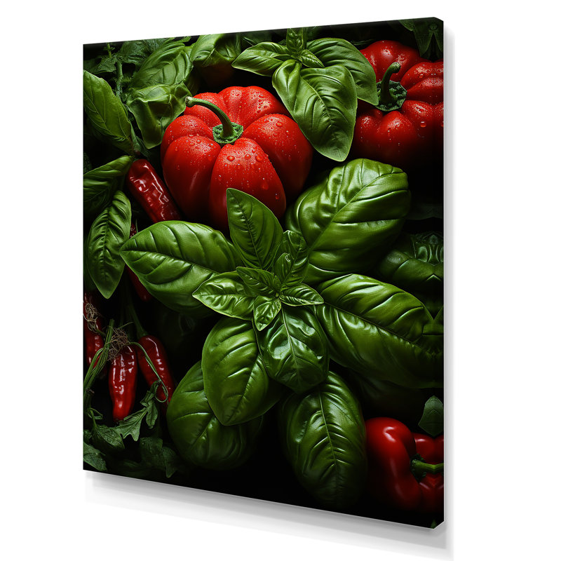 «Herbs Basil Vibrance 3», art mural herbes florales, Toile tendue, H 20 po x l 12 po x P 1 po