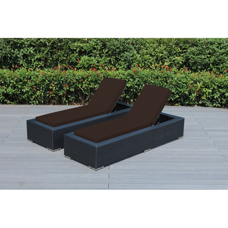 Billyjo Outdoor Wicker Chaise Lounge - No Assembly, Supercrylic Red, Black
