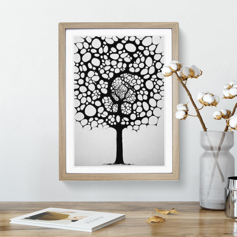 Monochrome Tree Art No.1 - Single Picture Frame Painting, Oak, 64cm H x 46cm W x 2cm D